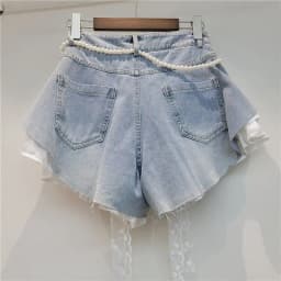 European Design Slanted Edge Splicing Jeans Shorts 2026 New Summer High Waist A-word Shorts Wide Legs Y2k Shorts
