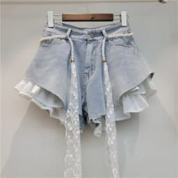 European Design Slanted Edge Splicing Jeans Shorts 2026 New Summer High Waist A-word Shorts Wide Legs Y2k Shorts