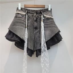 European Design Slanted Edge Splicing Jeans Shorts 2026 New Summer High Waist A-word Shorts Wide Legs Y2k Shorts