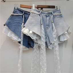 European Design Slanted Edge Splicing Jeans Shorts 2026 New Summer High Waist A-word Shorts Wide Legs Y2k Shorts