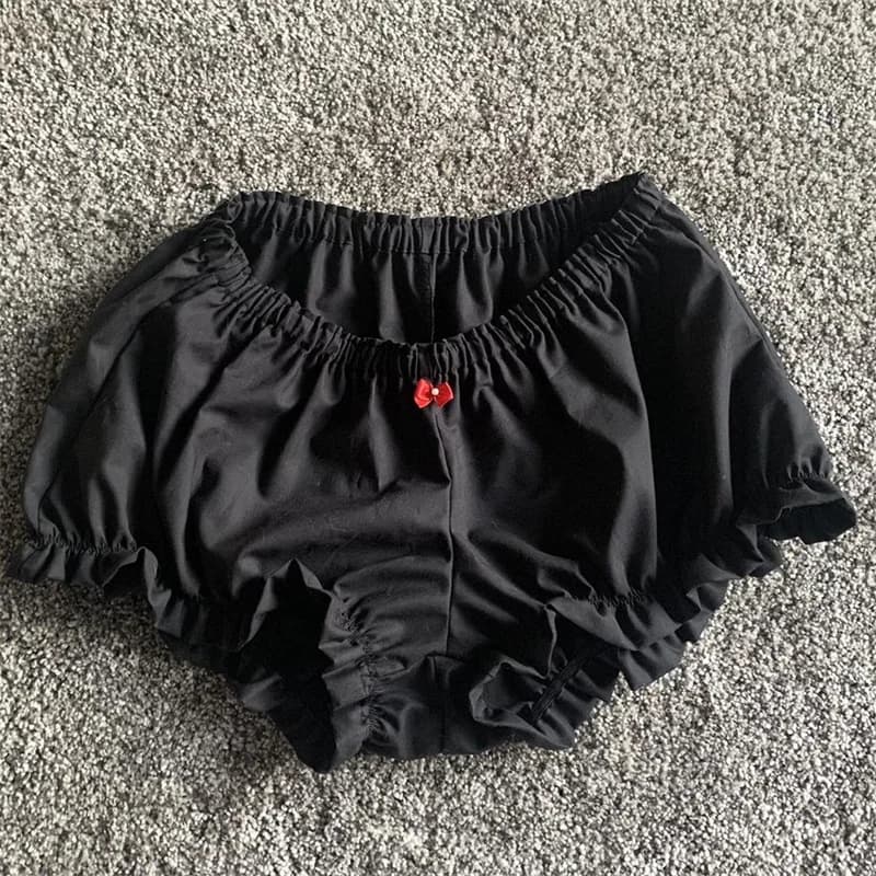 Lamuusaa Shorts y2k Women Clothes Casual Ruffle Trim/Plaid/Solid Color/Duck Print Elastic Waist Pajama Hot Pants 2000s Clothing