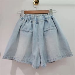 Women Shorts Jeans Wide Leg Short Pants Elastic Waist Button Diamonds Vintage Washed Distressed Summer 2025 Streetwear Denims