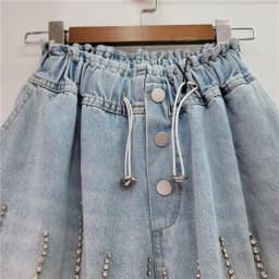 Women Shorts Jeans Wide Leg Short Pants Elastic Waist Button Diamonds Vintage Washed Distressed Summer 2025 Streetwear Denims