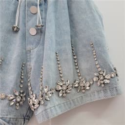 Women Shorts Jeans Wide Leg Short Pants Elastic Waist Button Diamonds Vintage Washed Distressed Summer 2025 Streetwear Denims