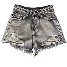 Worn Legs with Rough Edges Washed Black Denim Shorts 2026 Summer New Women Fashion A-line Wide Leg Hole Ripped Denim Shorts
