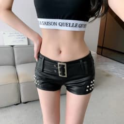 2026 New Hot Girl Y2k Shorts Nightclub Sexy Rivet Low Waist Hip PU Leather Super Shorts Women