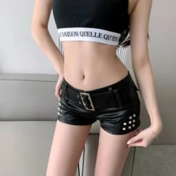 2026 New Hot Girl Y2k Shorts Nightclub Sexy Rivet Low Waist Hip PU Leather Super Shorts Women