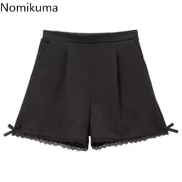 Cute Shorts for Women 2025 New Bottoms Japanese Pantalones Cortos De Mujer Ruffles Bow Lace Slim Fit Summer Black Shorts 49D675