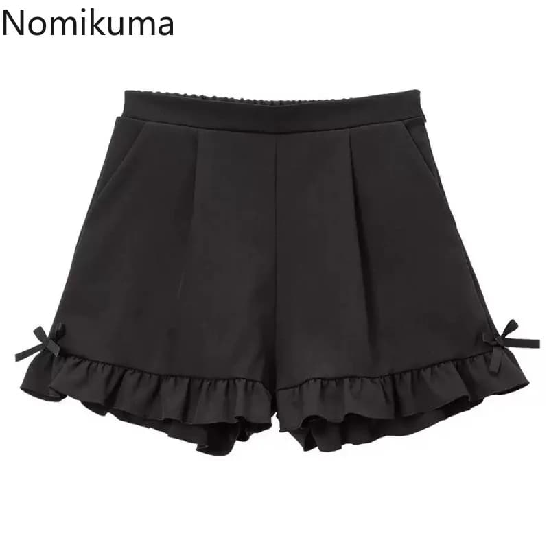 Cute Shorts for Women 2025 New Bottoms Japanese Pantalones Cortos De Mujer Ruffles Bow Lace Slim Fit Summer Black Shorts 49D675