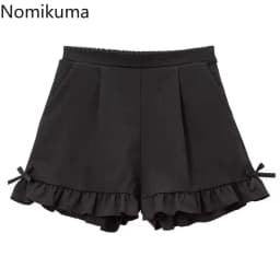 Cute Shorts for Women 2025 New Bottoms Japanese Pantalones Cortos De Mujer Ruffles Bow Lace Slim Fit Summer Black Shorts 49D675