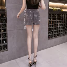 Black Rhinestone Shorts Women Chic Sexy Shiny Full Diamonds Female Stretch High Waist Glittering Bling Were Thin Hip Hot Pants