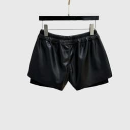High Street Women's Dark Style Shorts Black PU Leather Elastic Waistband Drawstring Style Showing Leg Length Fashionable Shorts