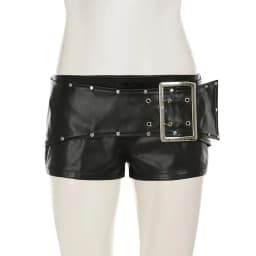 Sexy Rivet Buckle Belt Low Waist Leather Shorts for Women Y2k Spice Girl Punk Style Shorts Autumn New 2026
