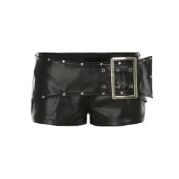 Sexy Rivet Buckle Belt Low Waist Leather Shorts for Women Y2k Spice Girl Punk Style Shorts Autumn New 2026