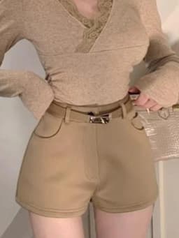 Aoaiiys Shorts Women's High Waist Spice Girls A-Line Short Khaki Elastic Casual Sexy Mini Shorts Spring Autumn New Fashion Short