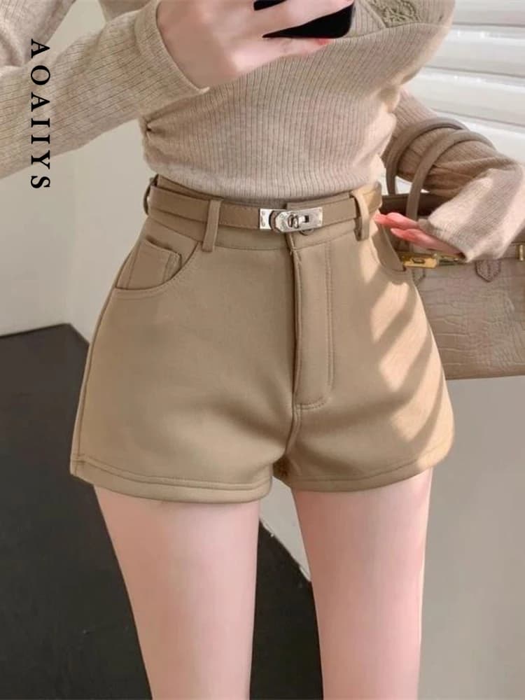 Aoaiiys Shorts Women's High Waist Spice Girls A-Line Short Khaki Elastic Casual Sexy Mini Shorts Spring Autumn New Fashion Short
