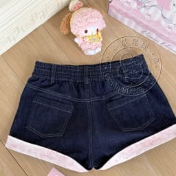 Original Japanese Sweet Girls Cartoon Embroidered Denim Shorts Summer New Daughter Clothing Y2k Shorts Short Sleeve T-shirt