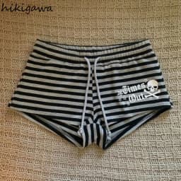 Women Shorts Pantalones Cortos De Mujer Casual Fashion Summer Y2k Pants 2026 New Bottoms Pink Striped Skull Print Chic Shorts