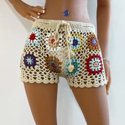 Gaono Y2K Vintage Women's Knit Crochet Shorts Casual Hollow Out Elastic Waist Drawstring Short Pants Lounge Shorts for Summer