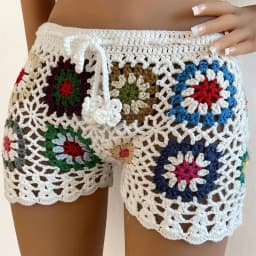 Gaono Y2K Vintage Women's Knit Crochet Shorts Casual Hollow Out Elastic Waist Drawstring Short Pants Lounge Shorts for Summer