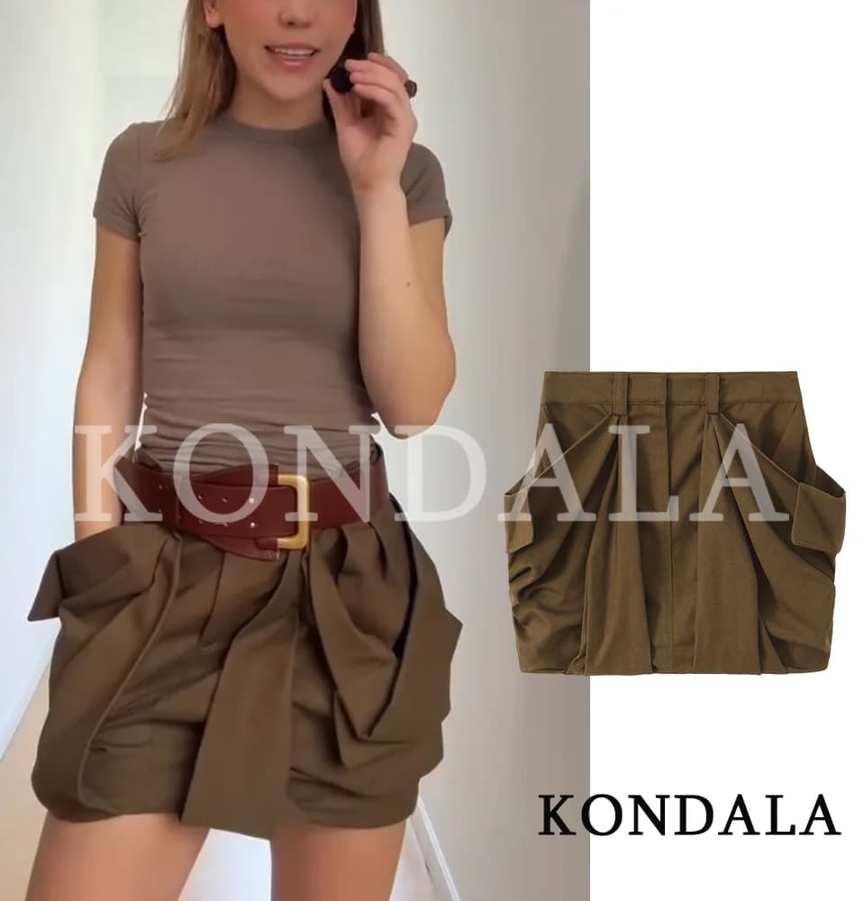 KONDALA Casual Cargo Short Pants Big Pockets Women Trendy Pleated Shorts New 2026 Spring Summer Fashion High Street Lady Shorts