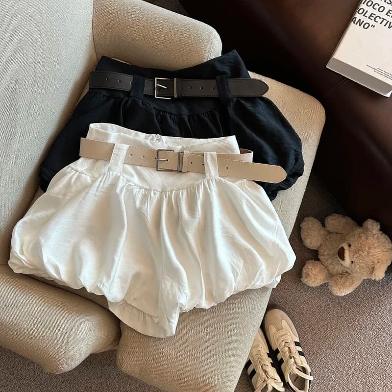 MEXZT Streetwear Belt Shorts Women Fashion Black High Waist Bud Shorts Summer Korean White Casual Design A Line Short Pants New