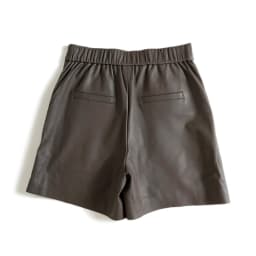 Classic Simple Imported Lambskin Shorts For Women Femme Elastic Waist Wide Leg Pocket Bermuda Leather Pants Mujer Slim Trousers