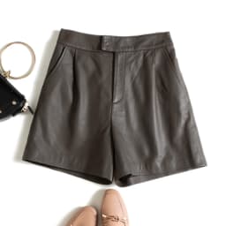 Classic Simple Imported Lambskin Shorts For Women Femme Elastic Waist Wide Leg Pocket Bermuda Leather Pants Mujer Slim Trousers