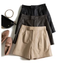 Classic Simple Imported Lambskin Shorts For Women Femme Elastic Waist Wide Leg Pocket Bermuda Leather Pants Mujer Slim Trousers