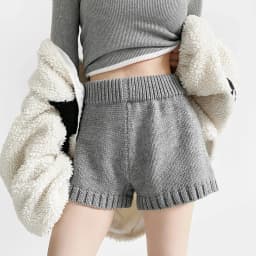 Spring Women Straight Knitting Shorts Girl's Elastic Middle Waist Short Pants Dark Gray Light Gray