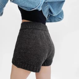 Spring Women Straight Knitting Shorts Girl's Elastic Middle Waist Short Pants Dark Gray Light Gray