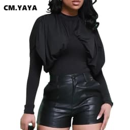 CM.YAYA Women Fashion PU Zipper Fly Skinny Stretch Shorts 2024 Fall Winter Street Active INS Faux Leather Short Trousers Pants