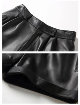 2026 Winter Women European/American Fashion Genuine Leather Shorts Real Lambskin High Waist Flanging Wide Leg Trousers Boots