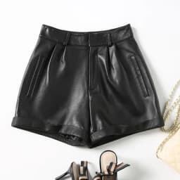 2026 Winter Women European/American Fashion Genuine Leather Shorts Real Lambskin High Waist Flanging Wide Leg Trousers Boots