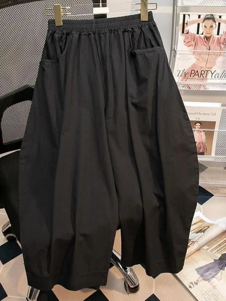 Retro Black Leisure Comfortable Shorts Women Summer New Green Elastic High Waist Loose Wide Leg Ankle-length Pants Oversized New