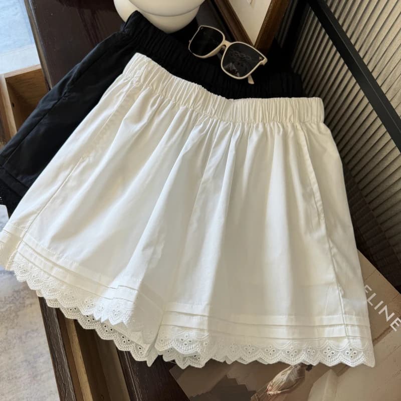 White Lace Patchwork Shorts for Women Summer Loose Casual Bloomer Shorts High Waist All-Match Female Wide Leg Shorts New