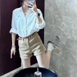 Khaki Casual Shorts for Women Summer All-Match Stretch Denim Straight Shorts Ladies Korean Simple with Belt Hot Short Pants
