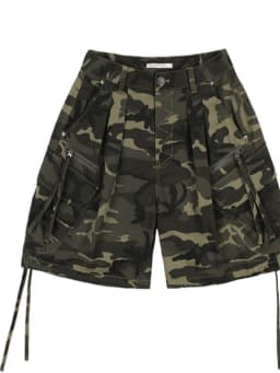 Women's Techwear Camo Cargo Shorts Streetwear High Waist Loose Multi-Pocket Zipper Drawstring Casual Harajuku Summer Bottoms