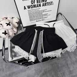 New Bottoms Korean Shorts Women High Waist Casual Patchwork Lace Wide Leg Shorts Bandage Chic Summer Pantalones Cortos De Mujer