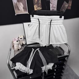 New Bottoms Korean Shorts Women High Waist Casual Patchwork Lace Wide Leg Shorts Bandage Chic Summer Pantalones Cortos De Mujer