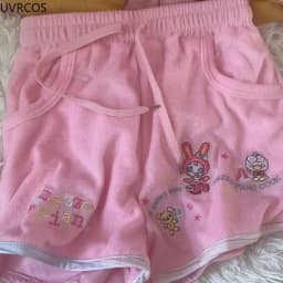 Japan Summer Sweet Lolita Shorts Women Kawaii Cartoon Bunny Elastic Waist Wide Leg Pants Casual Loose Pantalones Cortos De Mujer