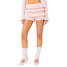 Women Fashion Knit Shorts Elastic Waist Layered Ruffle Skirt Shorts Fall Summer Slim Fit Casual Short Pants