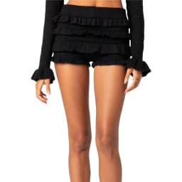 Women Fashion Knit Shorts Elastic Waist Layered Ruffle Skirt Shorts Fall Summer Slim Fit Casual Short Pants