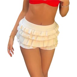 Women Fashion Knit Shorts Elastic Waist Layered Ruffle Skirt Shorts Fall Summer Slim Fit Casual Short Pants