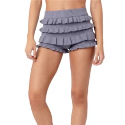 Women Fashion Knit Shorts Elastic Waist Layered Ruffle Skirt Shorts Fall Summer Slim Fit Casual Short Pants