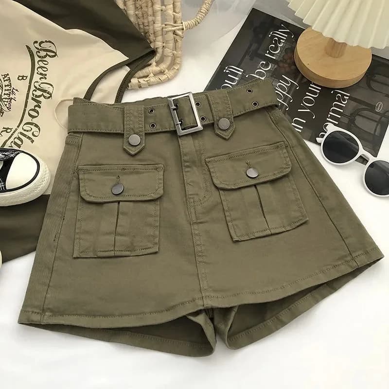 2026 Summer Safari Style Women Denim Pantskirt High-waist Short Slim A-line Jean Skirts Lady Anti-expose Lining Wide-leg Shorts