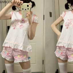 Japanese Sweet Lolita Style Shorts Women Kawaii Cartoon Bunny Embroidery Lace Patchwor Short Pants Y2k Stripe Shorts Ropa Mujer