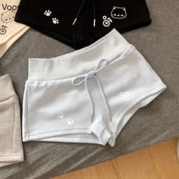 Japanese Sweet Cartoon Cat Print Lolita Shorts Women Kawaii Elastic Waist Casual Short Pants Y2k Aesthetic Cute Cotton Shorts