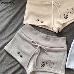 Japanese Sweet Cartoon Cat Print Lolita Shorts Women Kawaii Elastic Waist Casual Short Pants Y2k Aesthetic Cute Cotton Shorts
