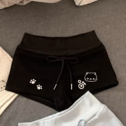 Japanese Sweet Cartoon Cat Print Lolita Shorts Women Kawaii Elastic Waist Casual Short Pants Y2k Aesthetic Cute Cotton Shorts